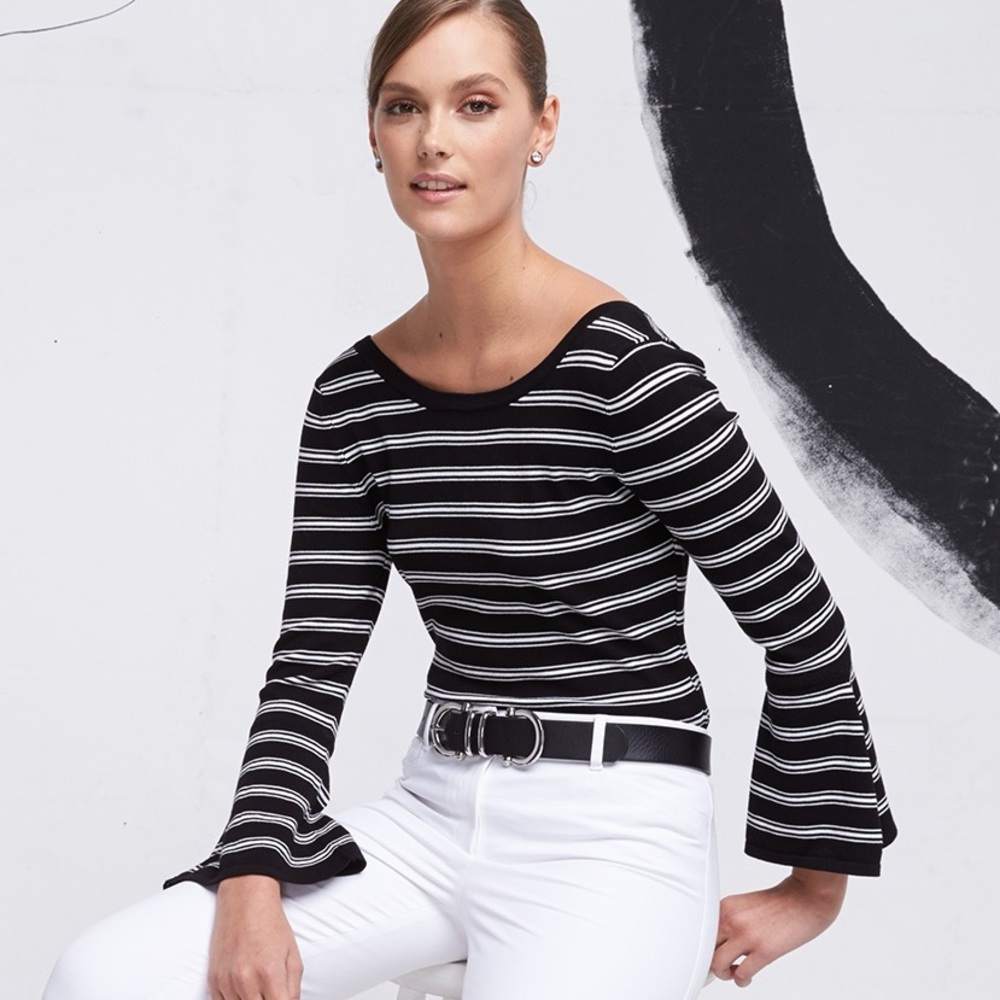 White House Black Market Convertible Stripe Sweater Black/White‎ Size Large